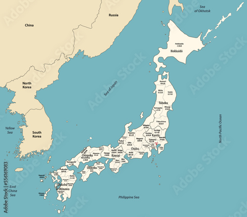 Japan map with neighbouring countries. Vector illustration photo