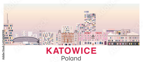 Katowice skyline in bright color palette vector poster