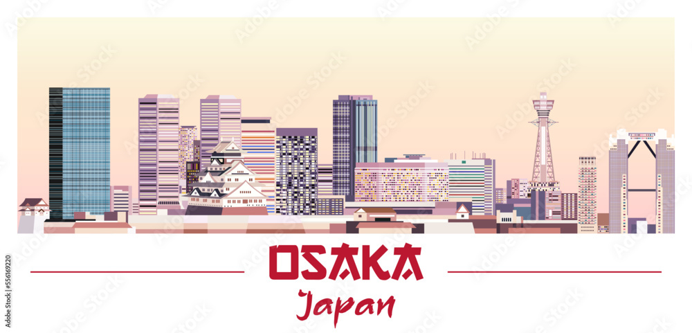 Fototapeta premium Osaka skyline in bright color palette vector illustration