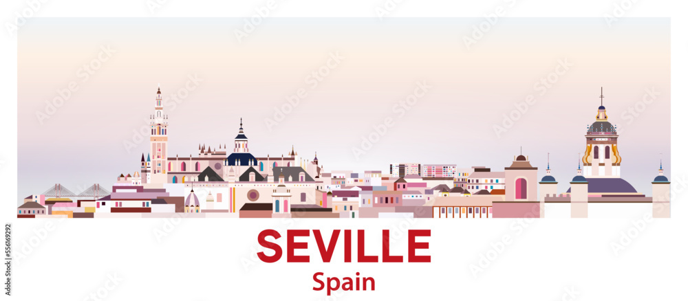 Obraz premium Seville skyline in bright color palette vector illustration