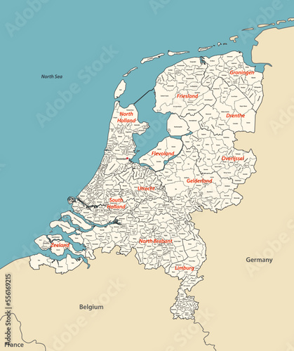 Netherlands map with neighbouring countries. Vector illustration photo