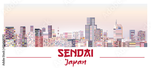 Sendai skyline in bright color palette vector illustration