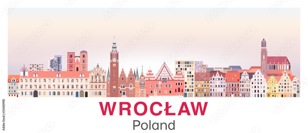 Obraz premium Wroclaw skyline in bright color palette vector poster