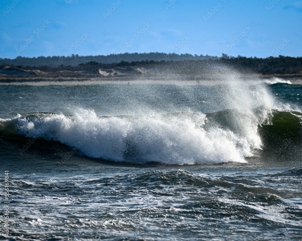Bar Head near Sandy Point State Reservation with breaking wave.   Plum Island,  Newburyport, Massachusetts 