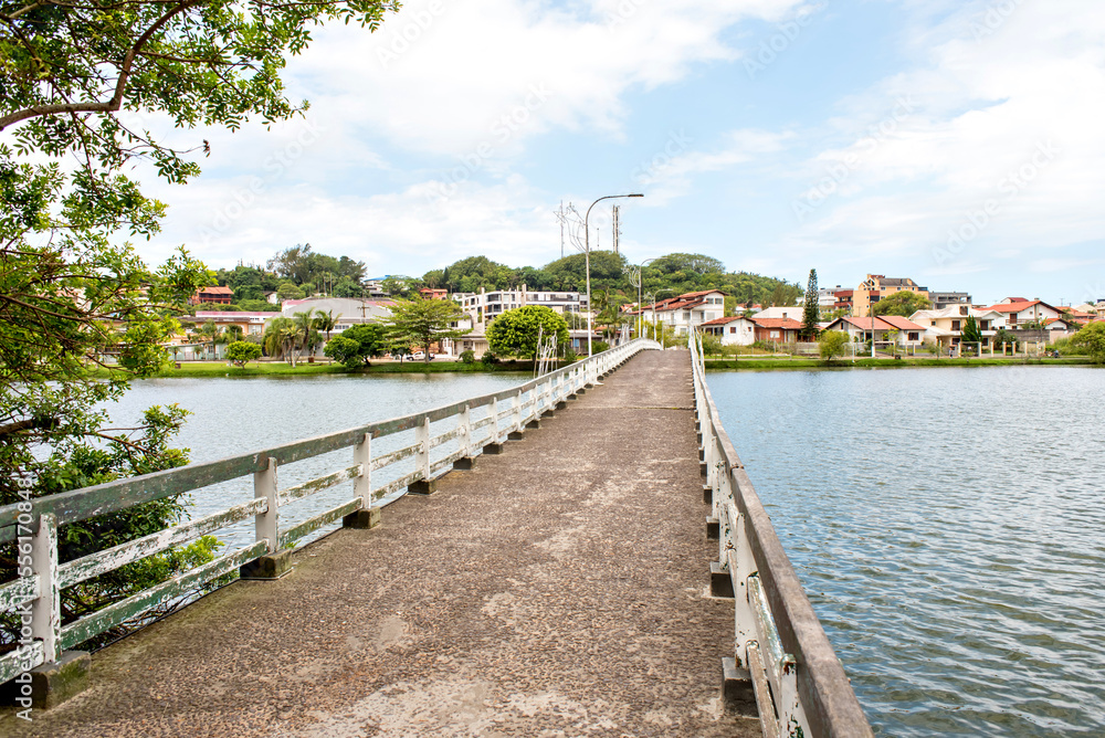 Bridge over the big lake in the city of Torres, Rio Grande do Sul, Brazil