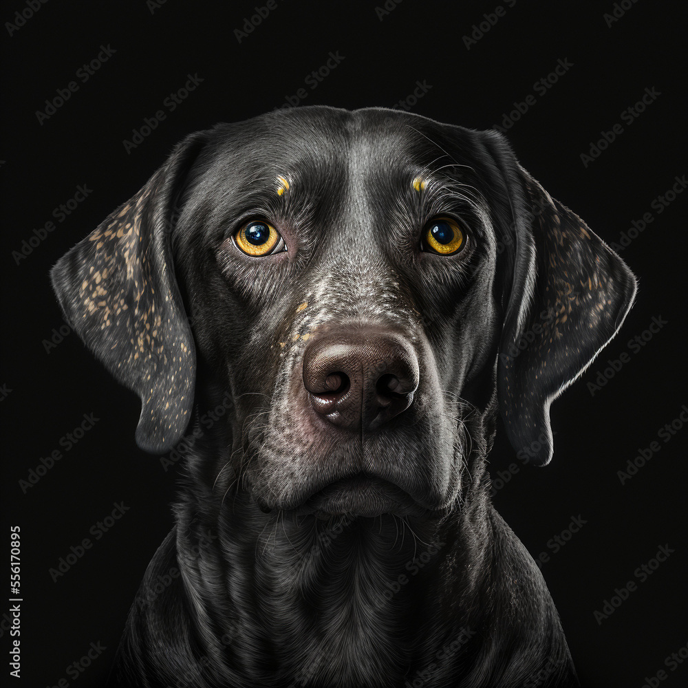Beautiful dog in front of a black background