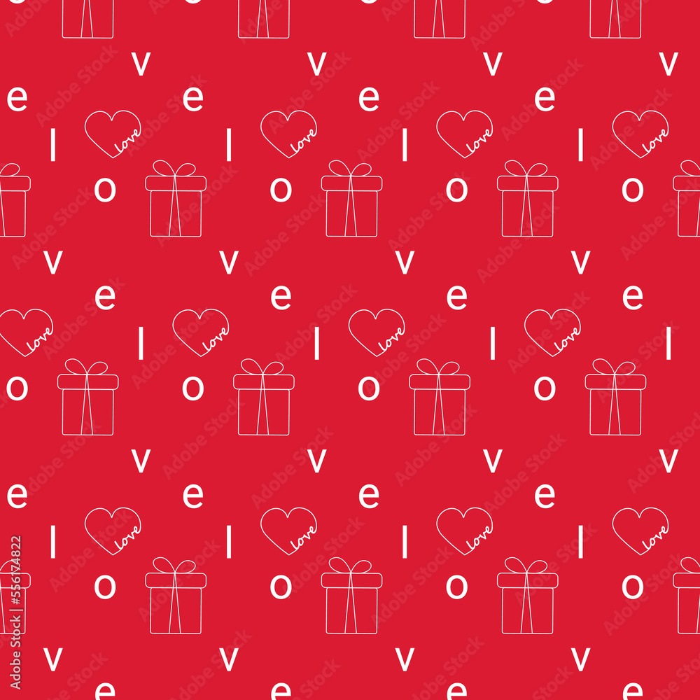Valentine's Day pattern with hearts and gifts. Cute vector illustration in flat style. Valentine's Day pattern with hearts and gifts. Cute vector illustration in flat style.