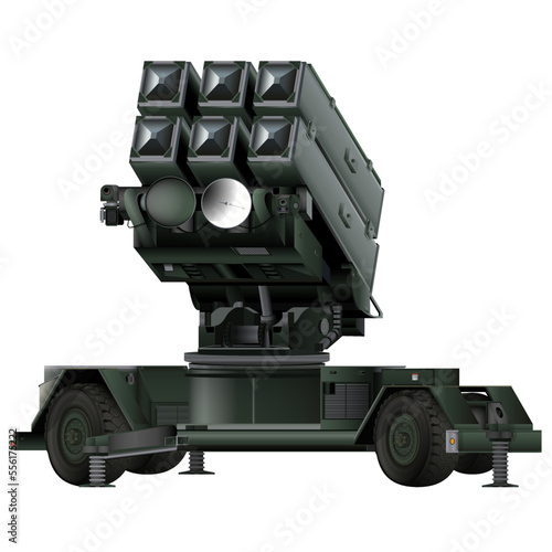Anti - aircraft air defense system Aspide in realistic stule. Skyguard NASAMS. MIM-104 Patriot. Colorful vector illustration isolated on white background.