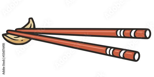 Chopstick for sushi set with salmon, nori or seafood. Asian food or japanese, chinese rolls