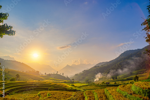 Sunset on terraced fields in Lao Cai, Vietnam. High quality photo   © TRAN THIN