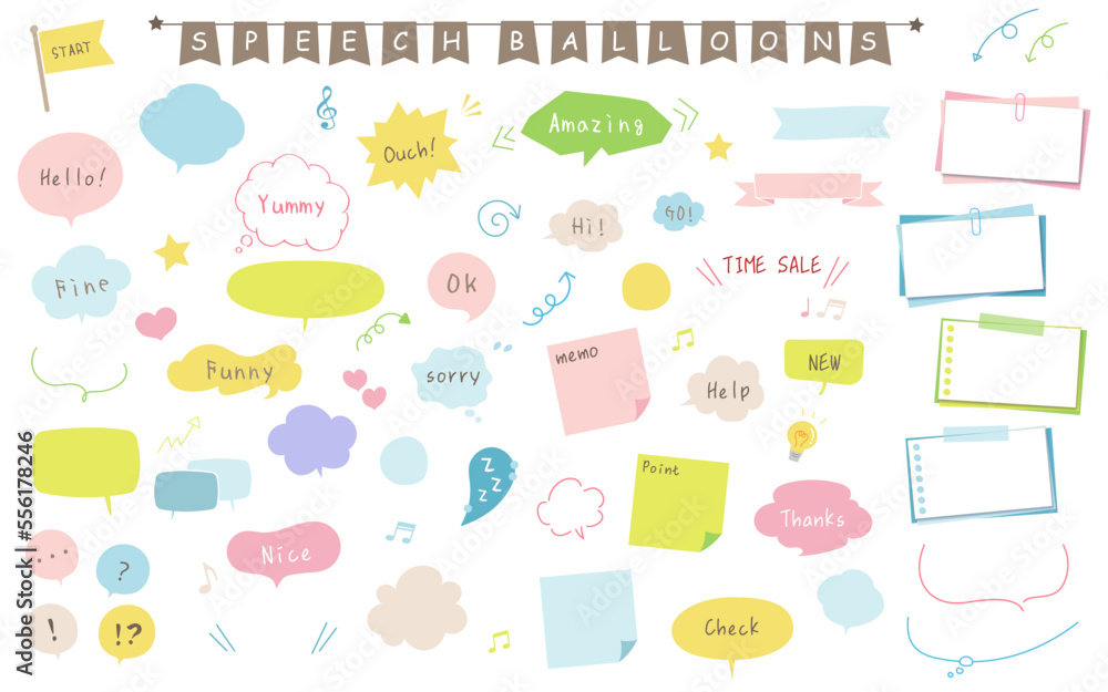 手描きのかわいい、吹き出しセット(ふきだし 矢印 メモ) 手描きのかわいい、吹き出しセット(ふきだし 矢印 メモ)