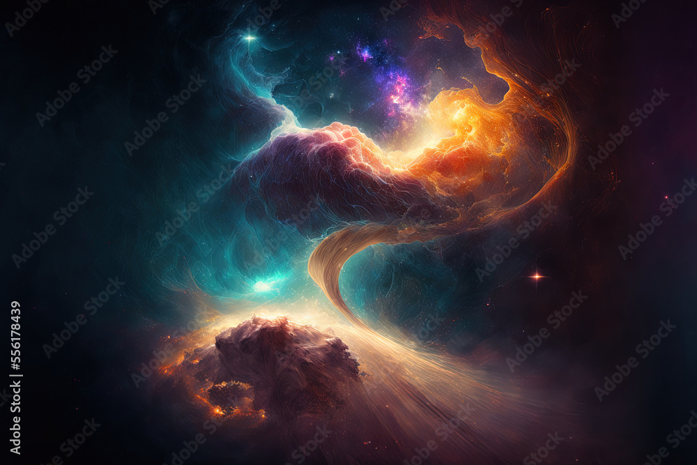 Obraz premium In space, nebulas like the Milky Way and galaxies. Generative AI