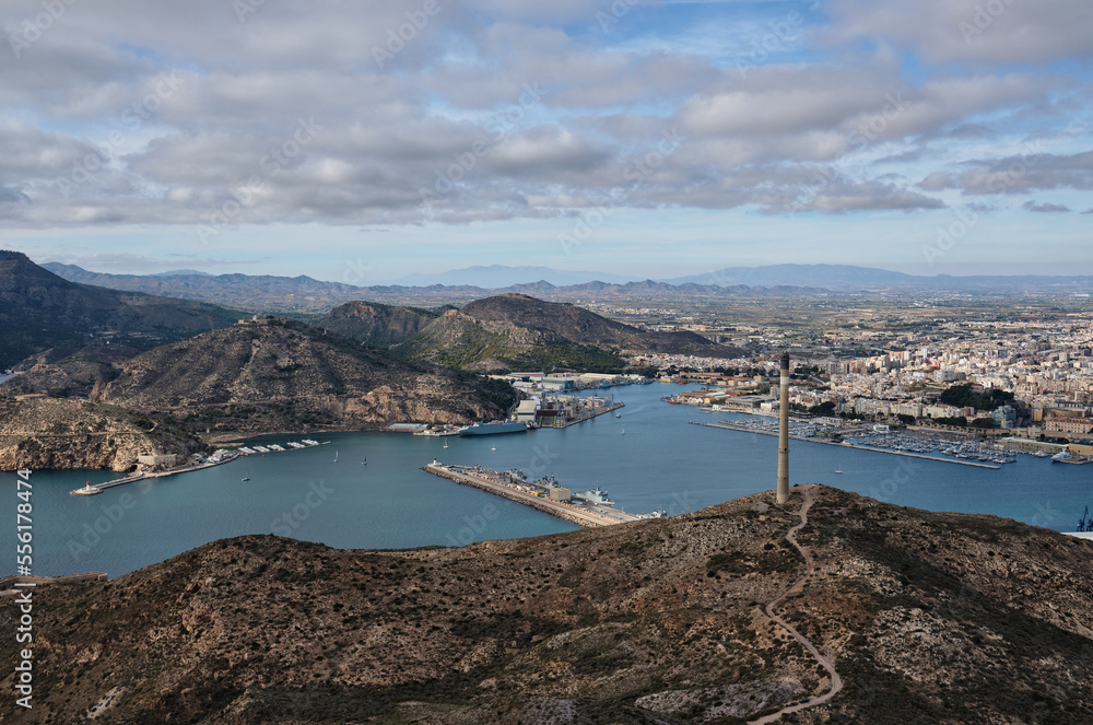 view from the mountain to the old city Cartagena, Murcia, Spain