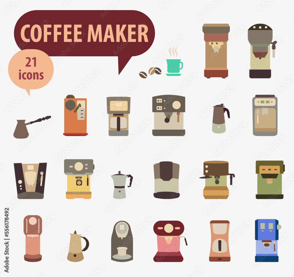The icons of the coffee machine. A set of icons of the vectors of the coffee machine for the web design of isolated on a white background. The icons of the coffee machine. A set of icons of the vectors of the coffee machine for the web design of isolated on a white background.