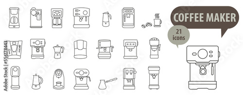 Coffee machine vector line icon or symbol.