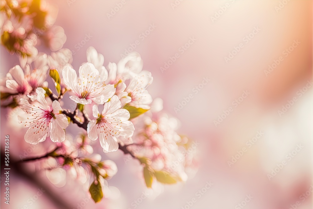 Fototapeta premium Blooming apple chery tree branch bokeh background