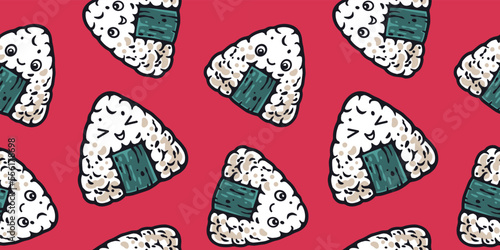 Asian food sushi seamless pattern for seafood background. Japanese or chinese rolls with salmon, nori