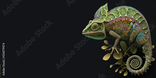 Obraz chameleon on a black background - AI Generative art