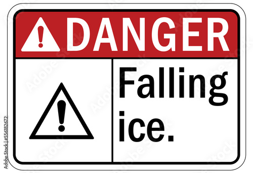 Ice warning sign and labels falling ice