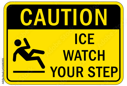 Ice warning sign and labels watch your step