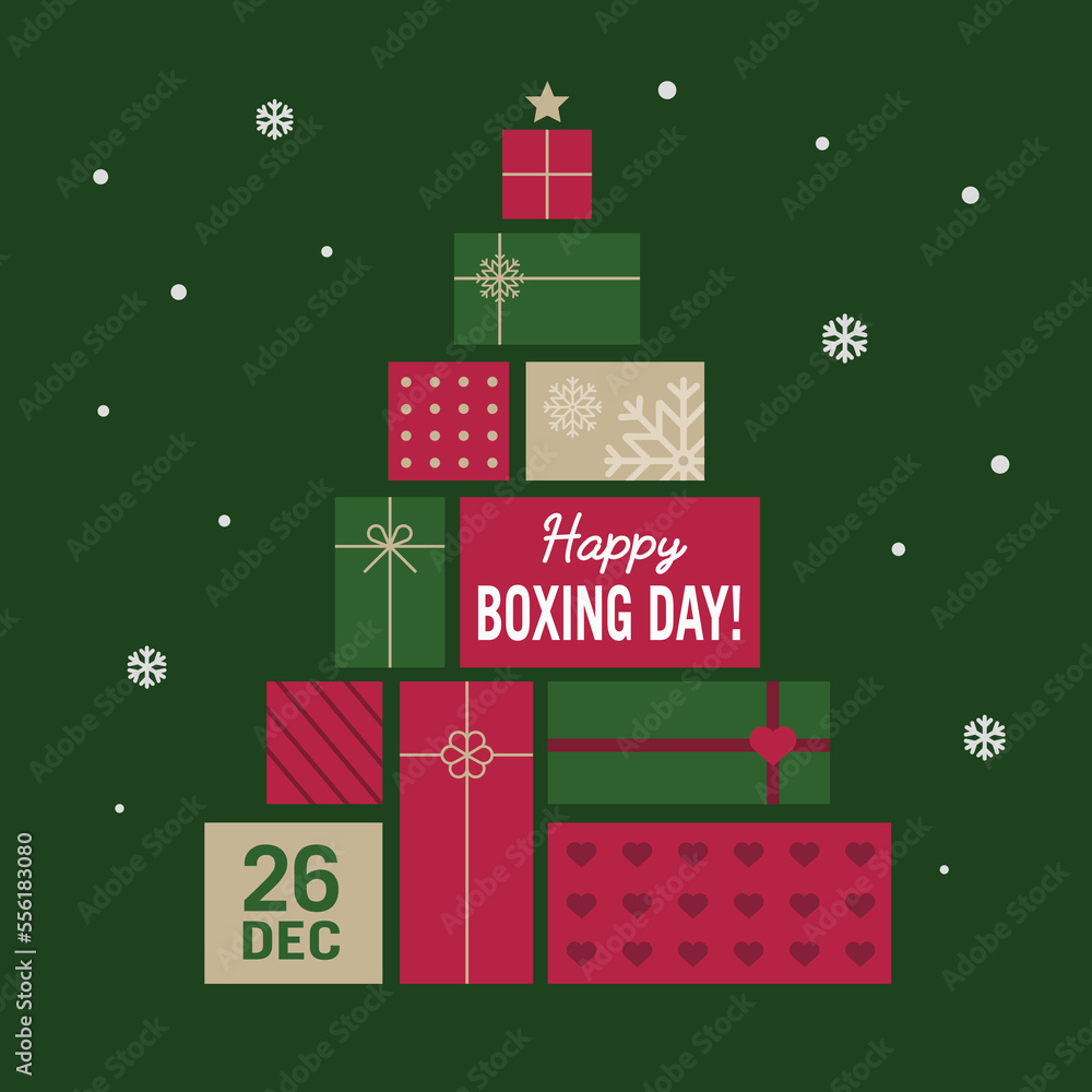 VECTORS. Editable banner for Boxing Day, celebrated as a second Christmas Day in Canada, the United Kingdom, Australia, New Zealand, the Bahamas, South Africa and Nigeria, december 26