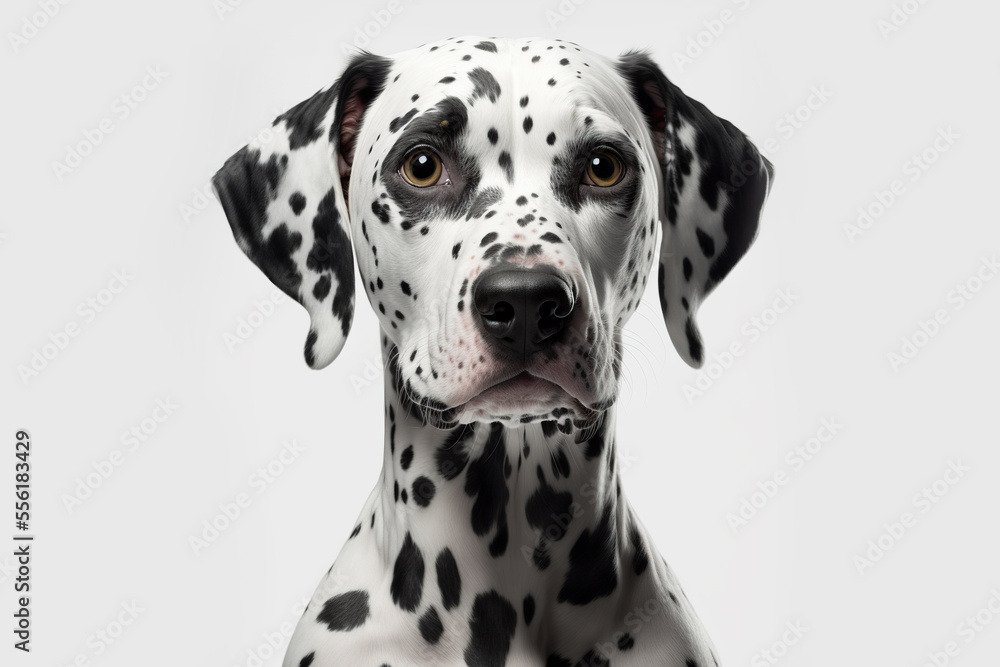 Cute dalmatian dog on white background, generative ai	
