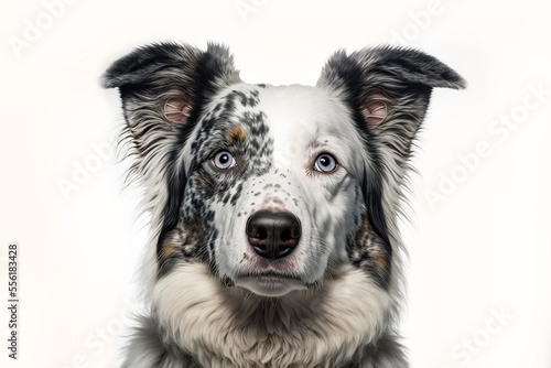 Fényképezés Cute blue merle border collie dog on white background, generative ai