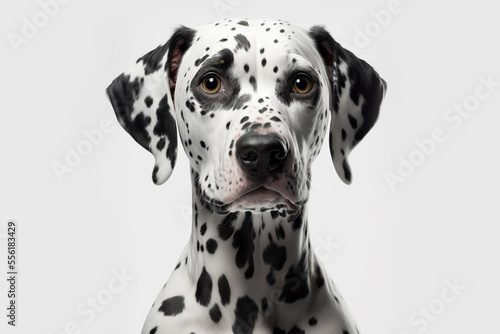 Cute dalmatian dog on white background, generative ai	
 photo