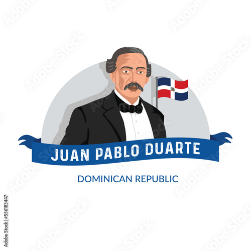 VECTORS. Editable banner of Juan Pablo Duarte, one of the founding fathers of Dominican Republic. January 26, Duarte Day, folk hero, public holiday, banner, flag