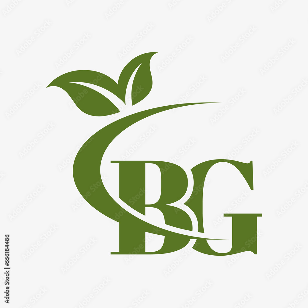 BG Letter Logo With Swoosh Leaves Icon Vector BG Creative And Nature