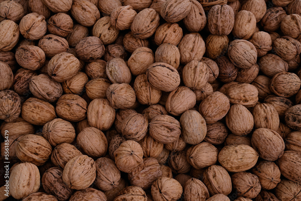 Close-up organic walnuts at the market.
Large pile of walnuts, on display at a local farmers market. Close-up organic walnuts at the market.
Large pile of walnuts, on display at a local farmers market.
