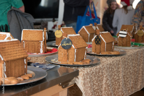 Gingerbread houses up close ready to be decorated