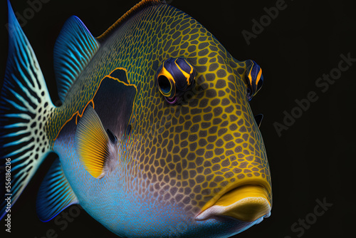 Rhinecanthus aculeatus triggerfish painted in close up. Generative AI photo