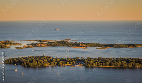 Sunset over Toronto Island, view from the CN Tower, Toronto, Ontario, Canada