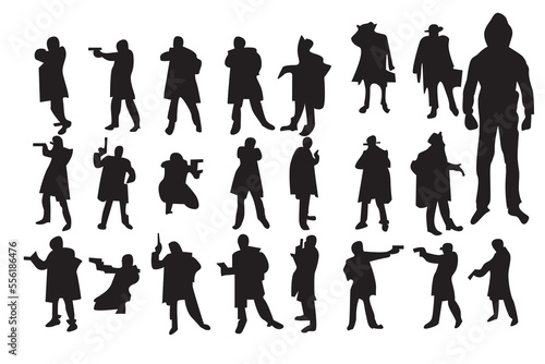 The Set of Robber- Gangster Silhouette- Vector Image on white background
