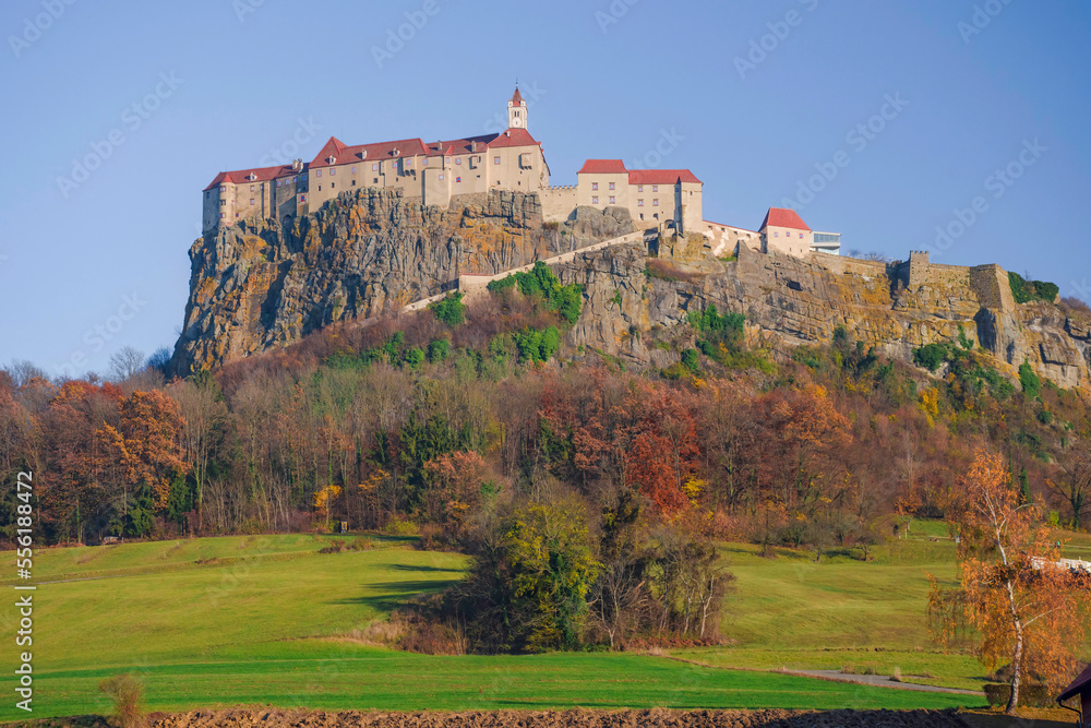 The medieval Riegersburg Castle on top of a dormant volcano, surrounded by beautiful autumn landscape, famous tourist attraction in Styria region, Austria