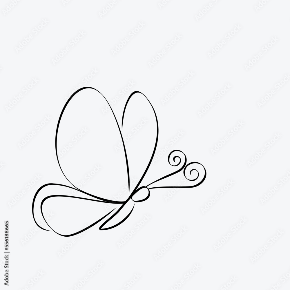 Butterfly Continuous Line Drawing. Black and white vector minimalist illustration of butterfly concept Butterfly Continuous Line Drawing. Black and white vector minimalist illustration of butterfly concept