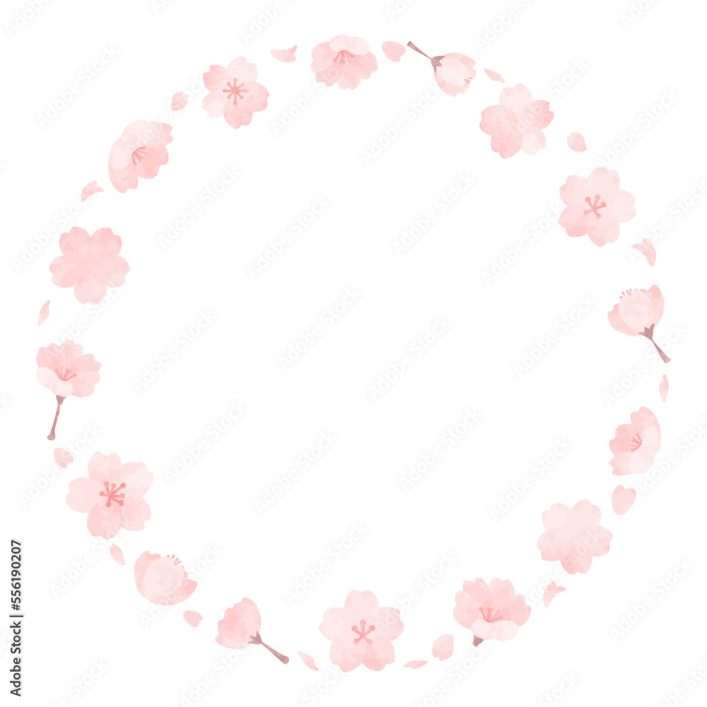 シンプルで綺麗な手描きの桜の円形フレーム