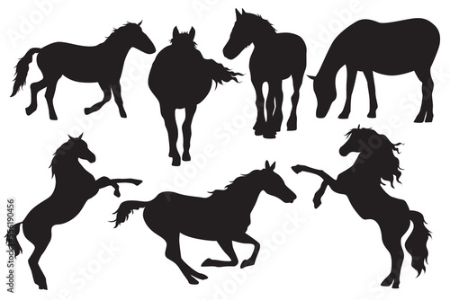 Horse Vector Collection. Wild animals running fast. Animals that live in the safari park