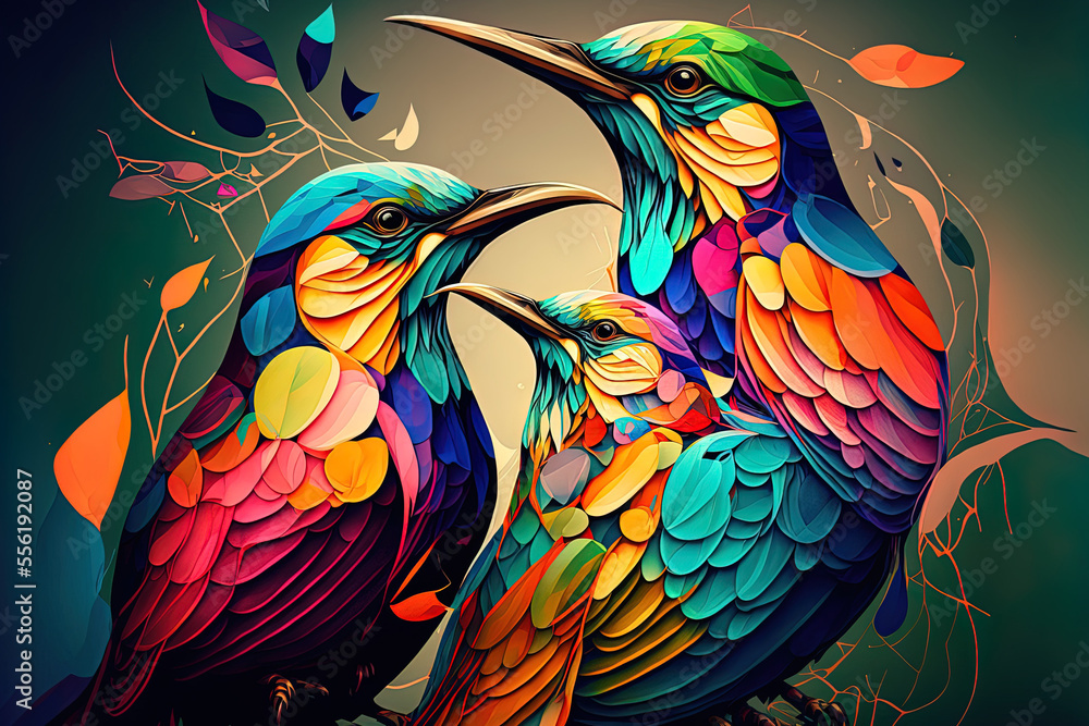Fototapeta premium colorful birds and animals. Generative AI