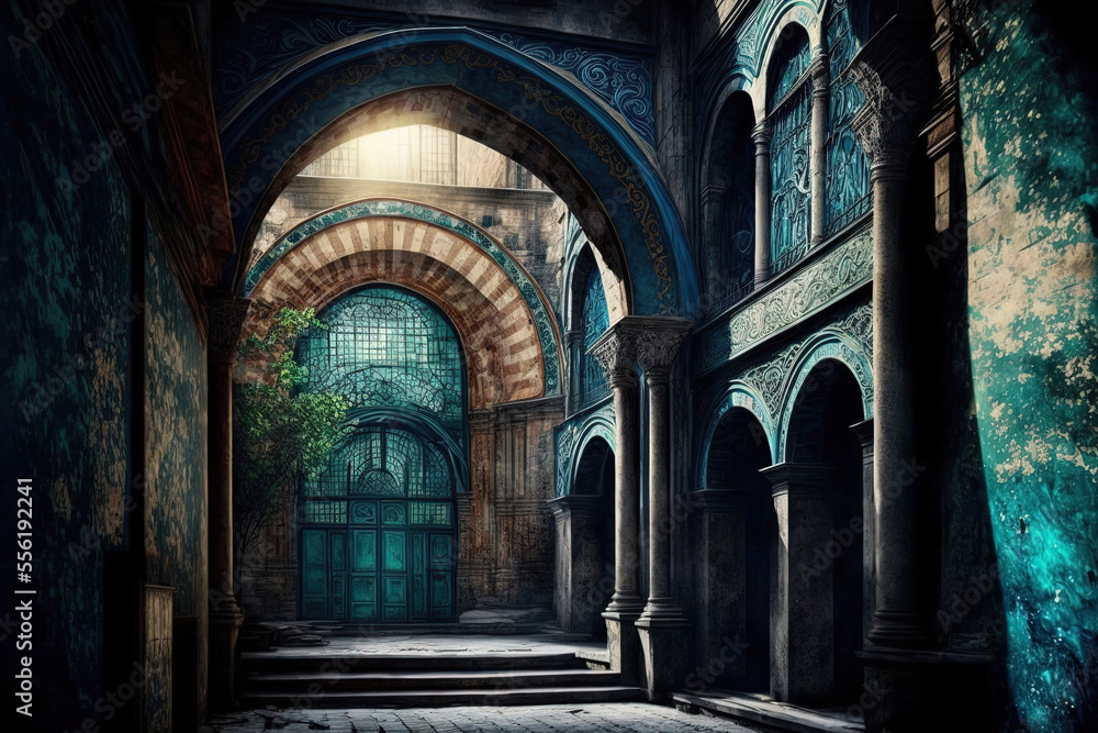 Fototapeta premium ancient arches, columns, windows, and openings that make up a building's architecture. Istanbul's streets are public spaces. Generative AI