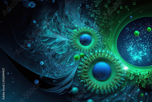 abstract background in sparkling blue and green. Generative AI