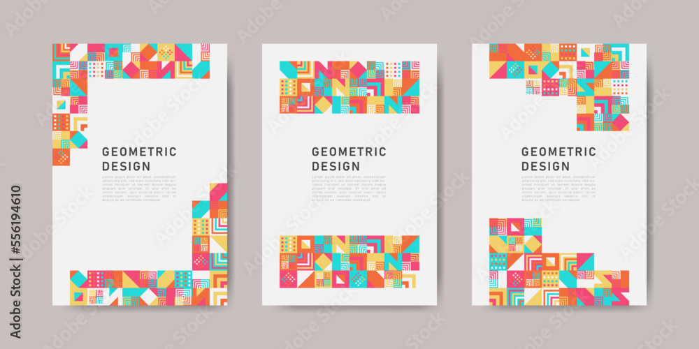 Colorful geometric shape flat design mosaic covers collection