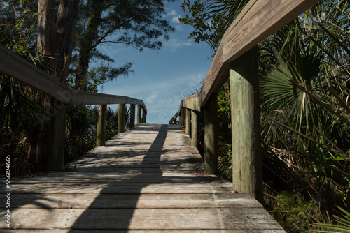 Wooden bridge on a trail to Bean Point Beach