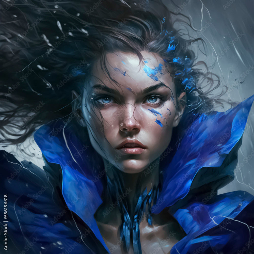 The character of a woman who has the power to control lightning and weather. The character of a woman who has the power to control lightning and weather.