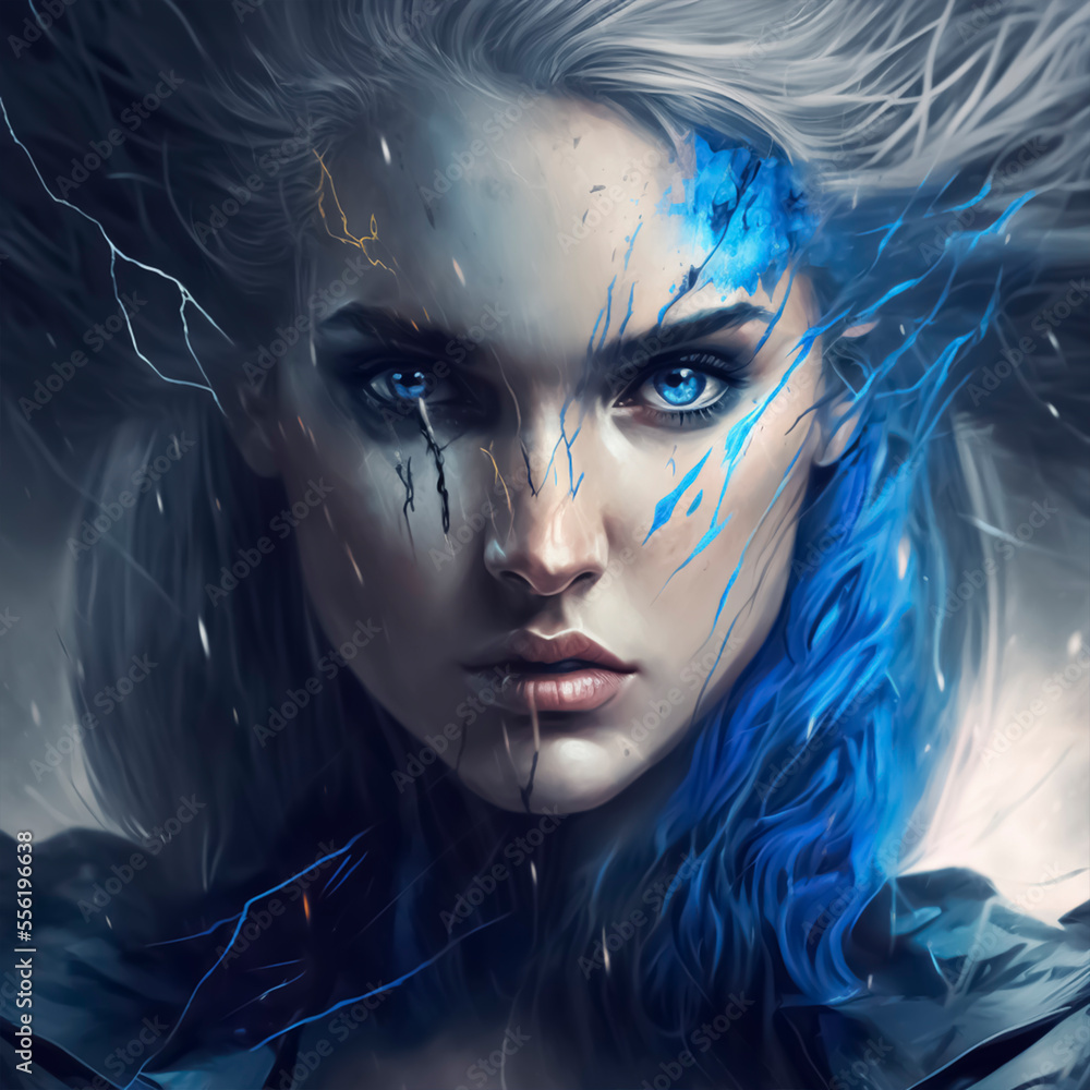 The character of a woman who has the power to control lightning and weather. The character of a woman who has the power to control lightning and weather.