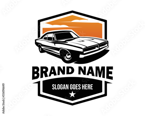 dodge car logo isolated white background featured with sunset sky view. Best for badge, emblem, icon, sticker design.