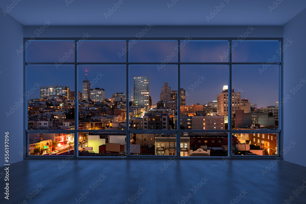 Empty room Interior Skyscrapers View Cityscape. Downtown San Francisco