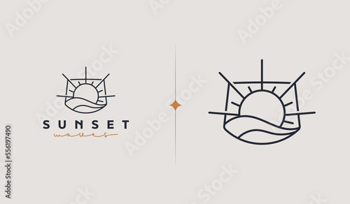 Sunset wave Monoline Logo Template. Universal creative premium symbol. Vector illustration