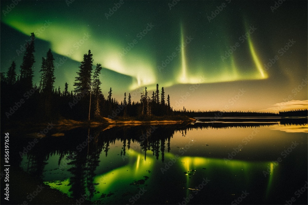view of the northern lights at night time Aurora  photograph